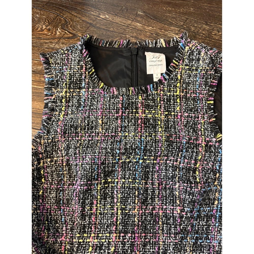 Cinq à Sept Rochelle Tweed Minidress Womens 8 Multicolor Belted Fringe - Picture 5 of 9